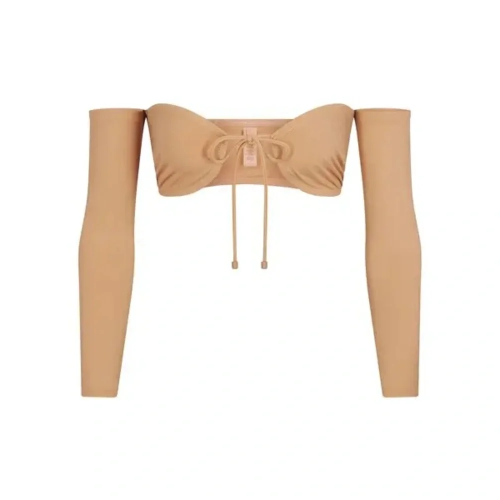 SKIMS Recycled Long Sleeve Swim Tie Top in Neutral Ochre NEW 2X